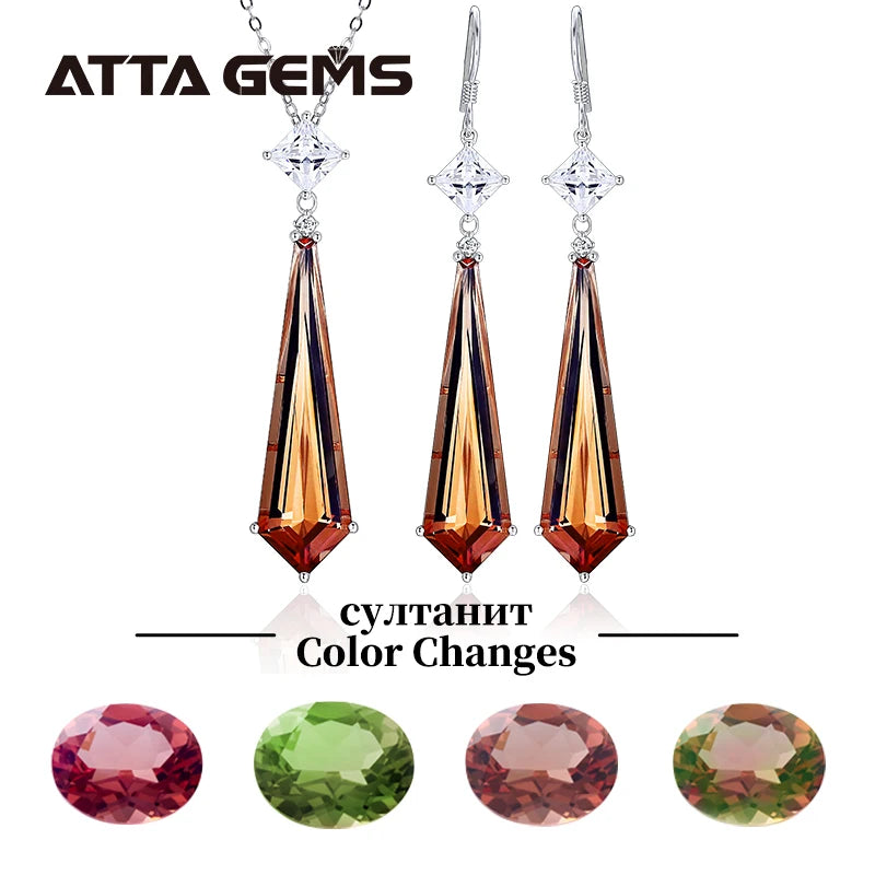 Color Change Zultanit Jewelry Sets 925 Sterling Silver Created Diaspore Pendant Earring Gemstone Jewelry for Women's Luxury