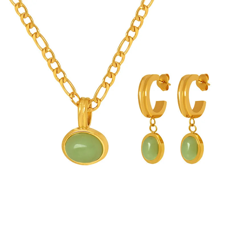 French Style Pendant Necklace & Earrings | Gold Plated Stainless Steel Everyday Fashion Jewellery