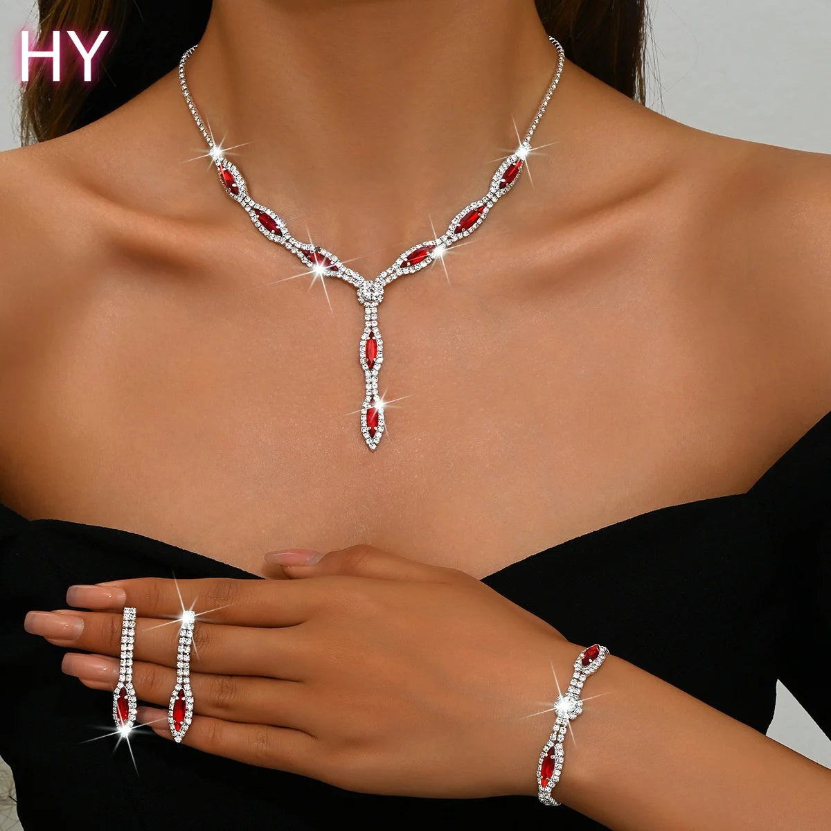 HY  Factory Wholesale Multi-style Multi-color Drop Gemstone Crystal Necklace Jewelry Set Suitable for Wedding Banquet Wearing