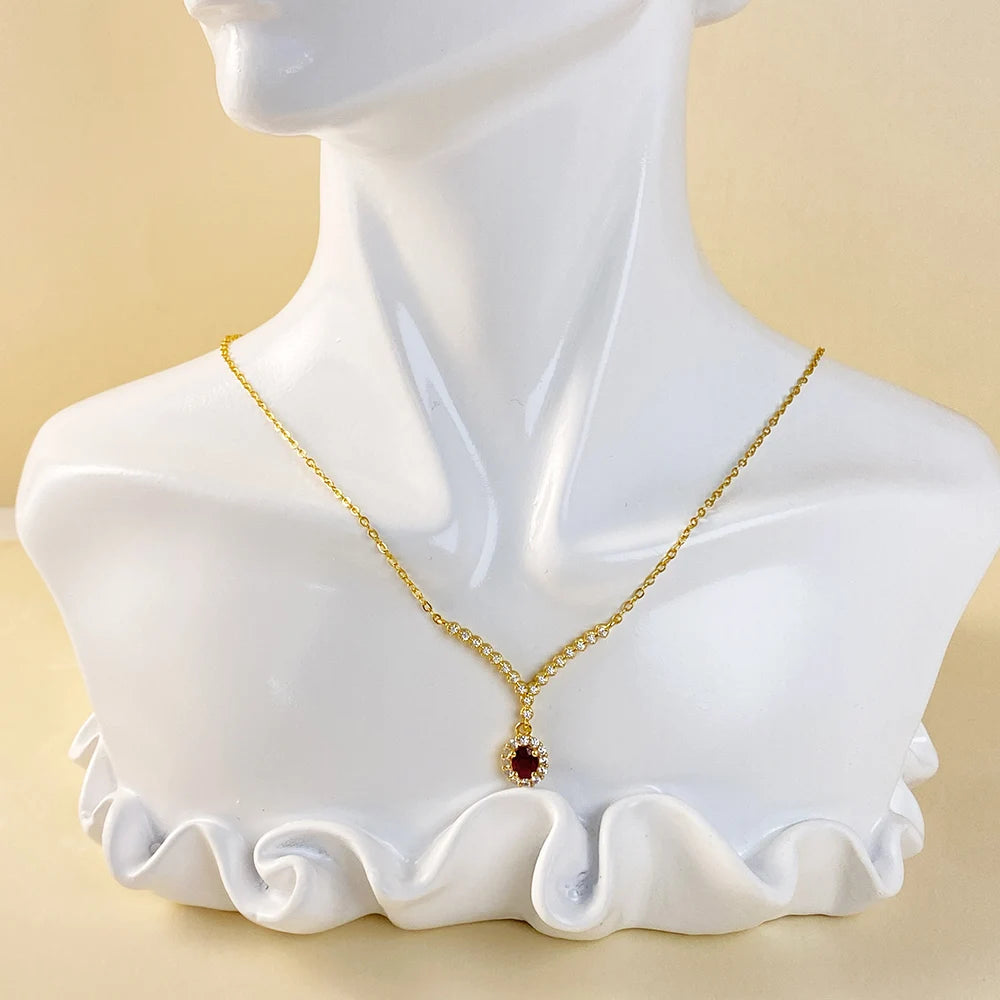 Gioiellieri Natural Ruby Rhodium Gold Plated 925 Sterling Silver Exquisitely Crafted Oval Cut Claw Setting Gemstone-Inlaid CMA Pendant