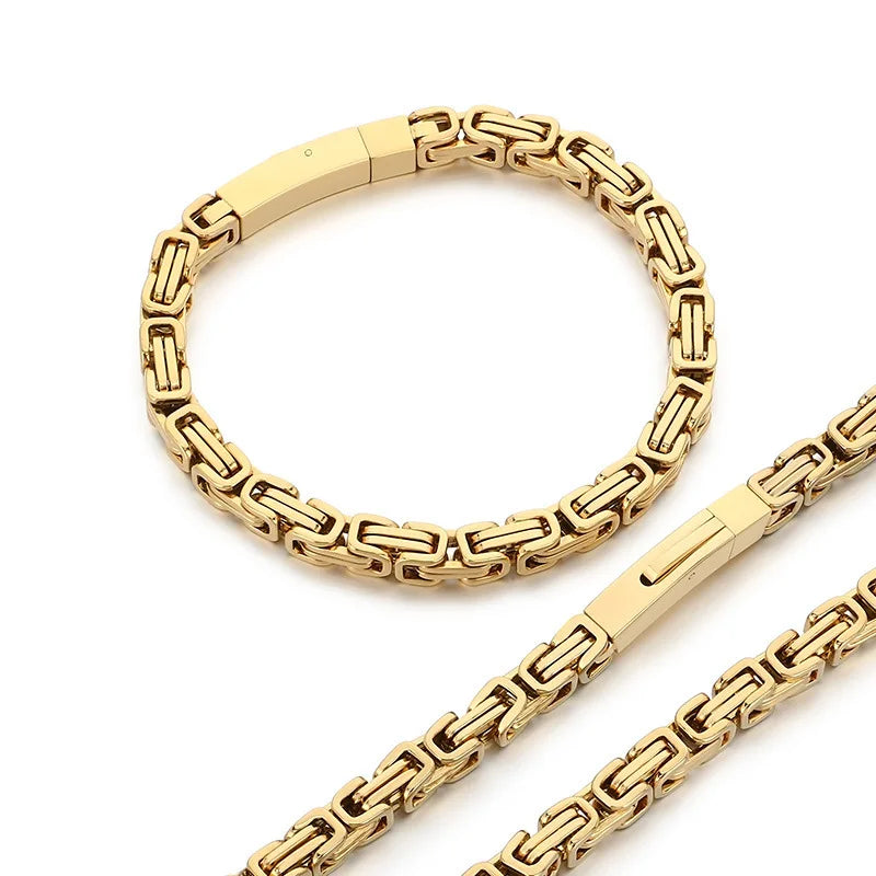 REBEL European American Unique Punk Trendy Vacuum Plated Stainless Steel Imperial Chain Magnetic Buckle Men's Bracelet Set