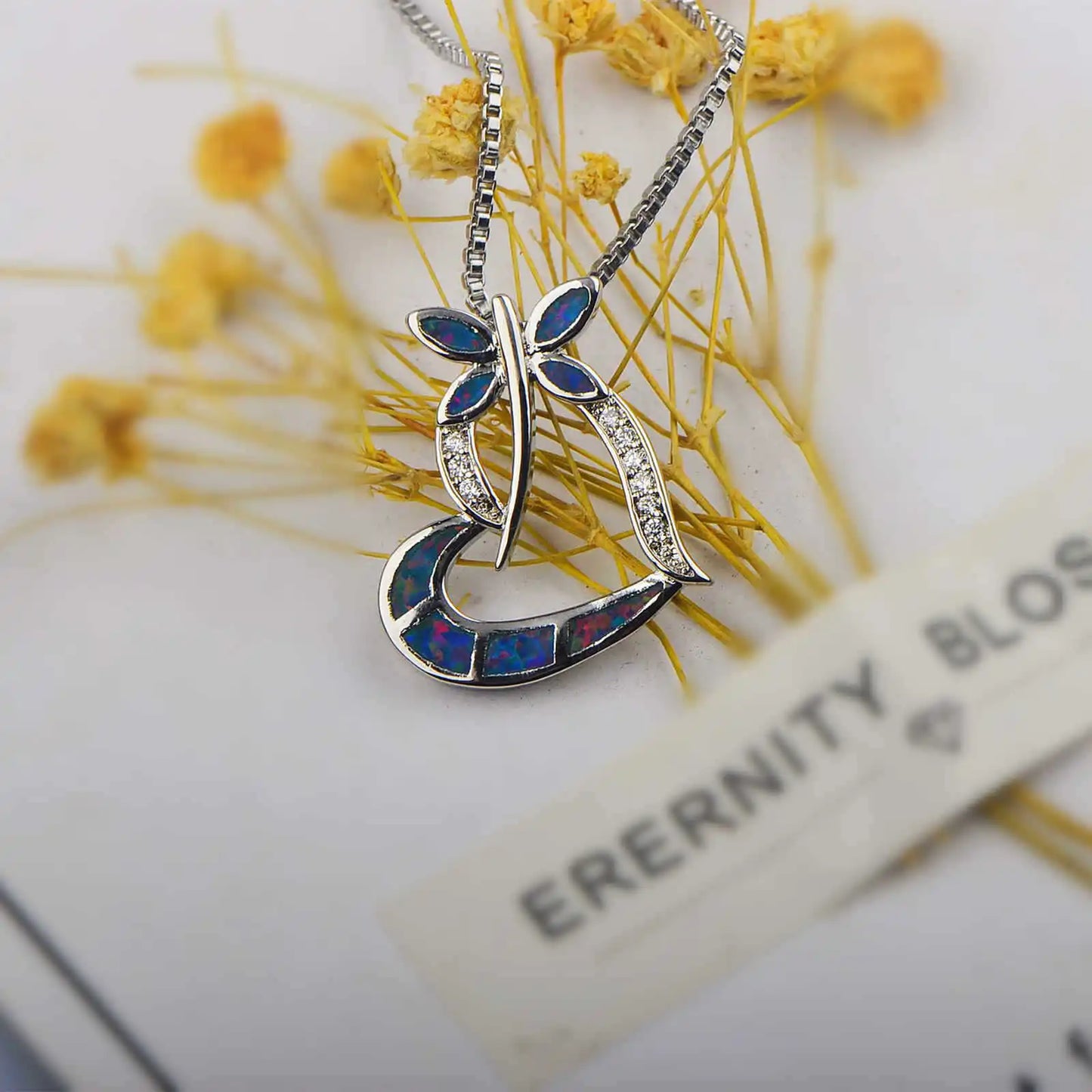Aobao Christian Copper Sweater Chain Dragonfly Necklace with Dark Brown Dragonfly Pendant Wholesale Jewelry Inlaid with Opal