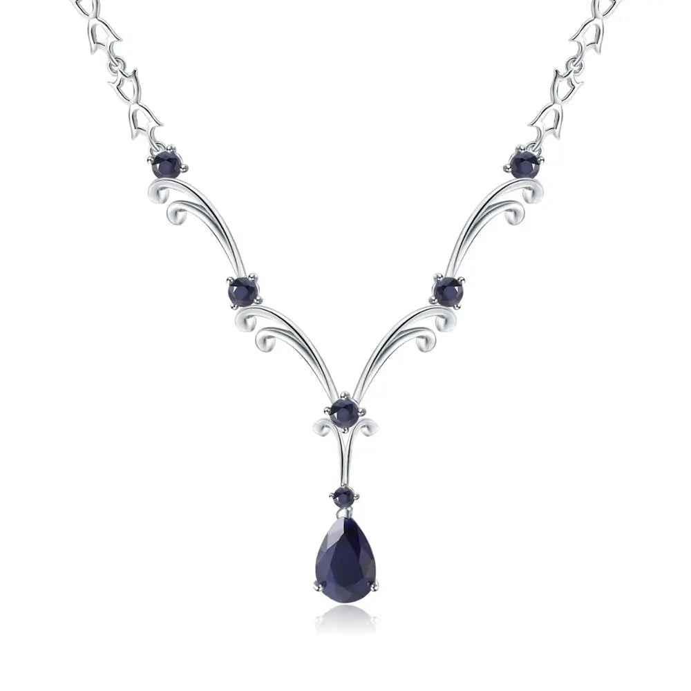 ArtistA Abiding OEM ODM 925 Silver Necklace Natural Diffusion Blue Sapphire Gemstone Women Sterling Silver Spoondrift Necklace