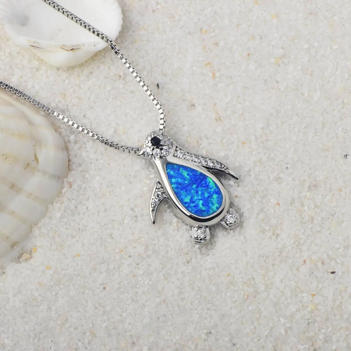 Minimalist Ins Penguin Pendant Necklace Natural Opal Inlay Fashion Jewelry Bulk