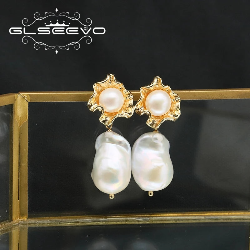 Baroque Nature Pearl Drop Earrings Handmade Precious Stone Korean Style Personality Trendy Jewely for Woman Party