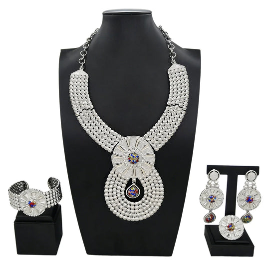 Italian Jewelry Set Alloy Brazilian Jewelry Sets Wedding Party Pendant Spiral Necklace Bracelet Ring Earrings Jewelry Set I0121