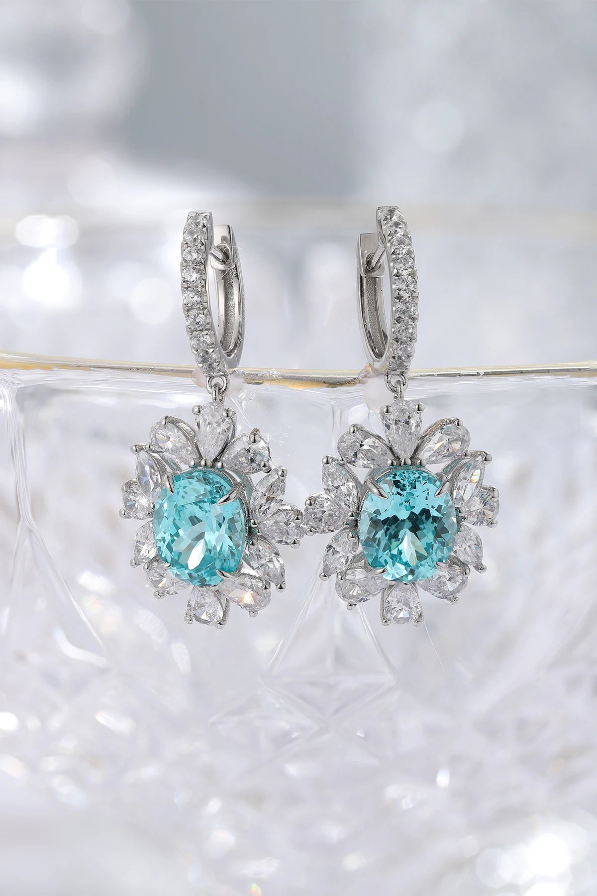 Gemfiori Luxury Lab Diamonds Paraiba S925 Silver Engagement Earrings Lab Grown Gemstone Wedding Jewelry Sets for Women Gift Jewelry