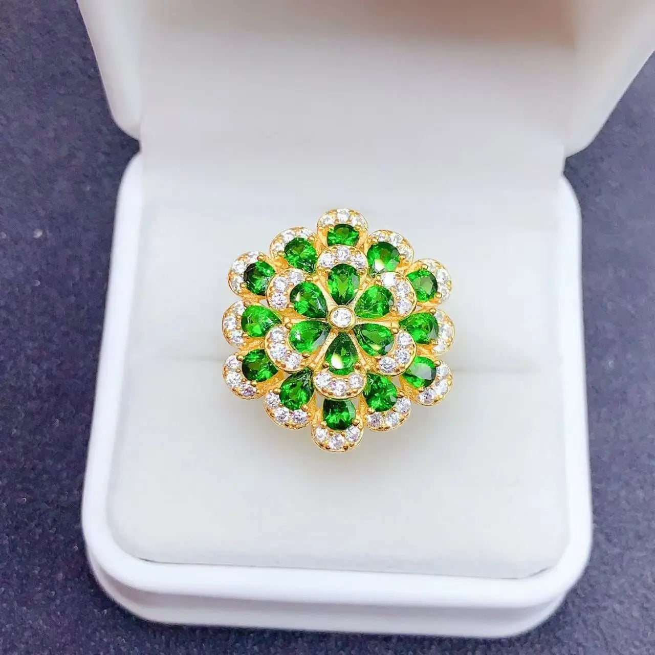 Luxury Jewelry Fashion Pure Silver 925 Natural Diopside Engagement Wedding Party Gift  Gold-plated Women's Jewelry