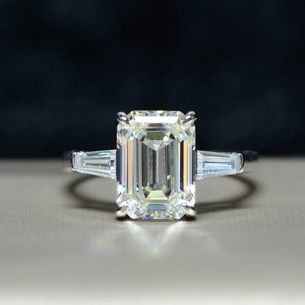 MuShan High End Women's Rectangular Chamfered 8*11 Diamond 4 Carat Super Sparkling Platinum Plated S925 Silver Anniversary