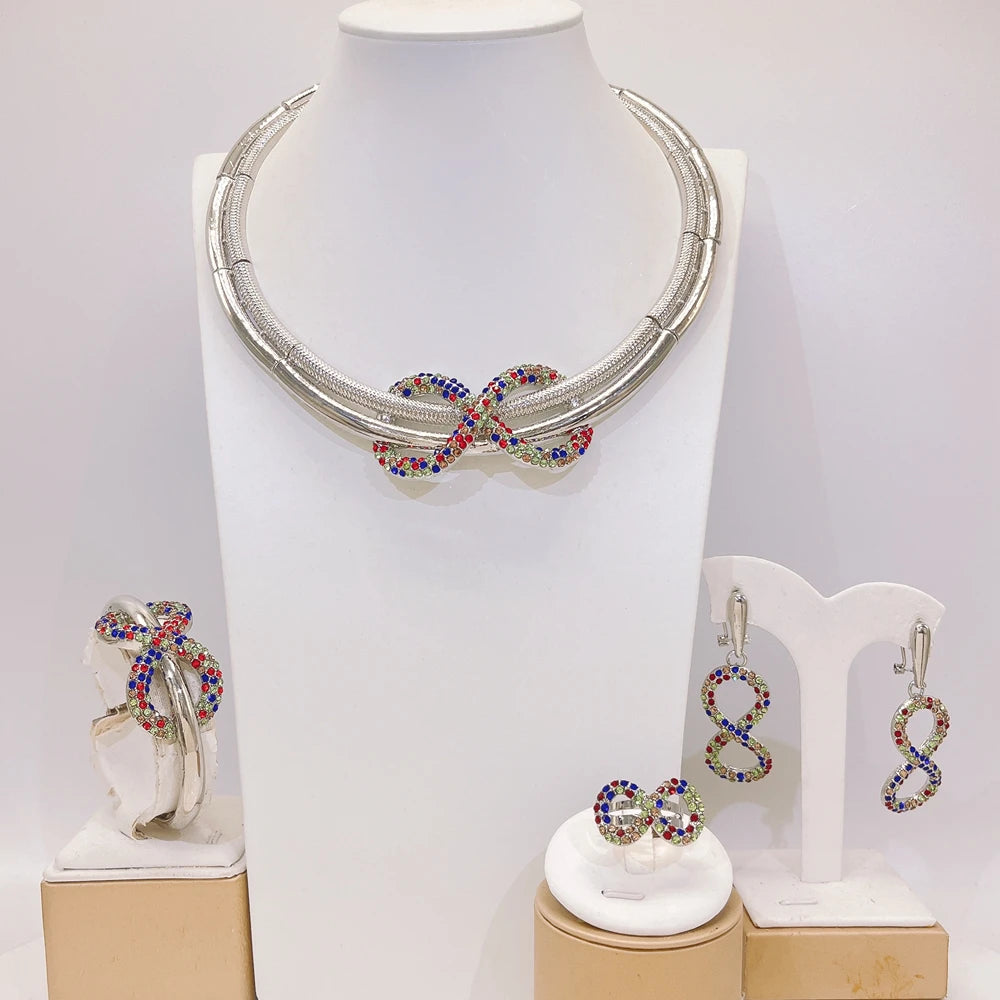 Zhuerrui Hot Sale Butterfly Xoxo Necklace Set Rhinestones Exquisite 4Piece Set Gold Filled Women Bridal Jewelry Set HC21070119