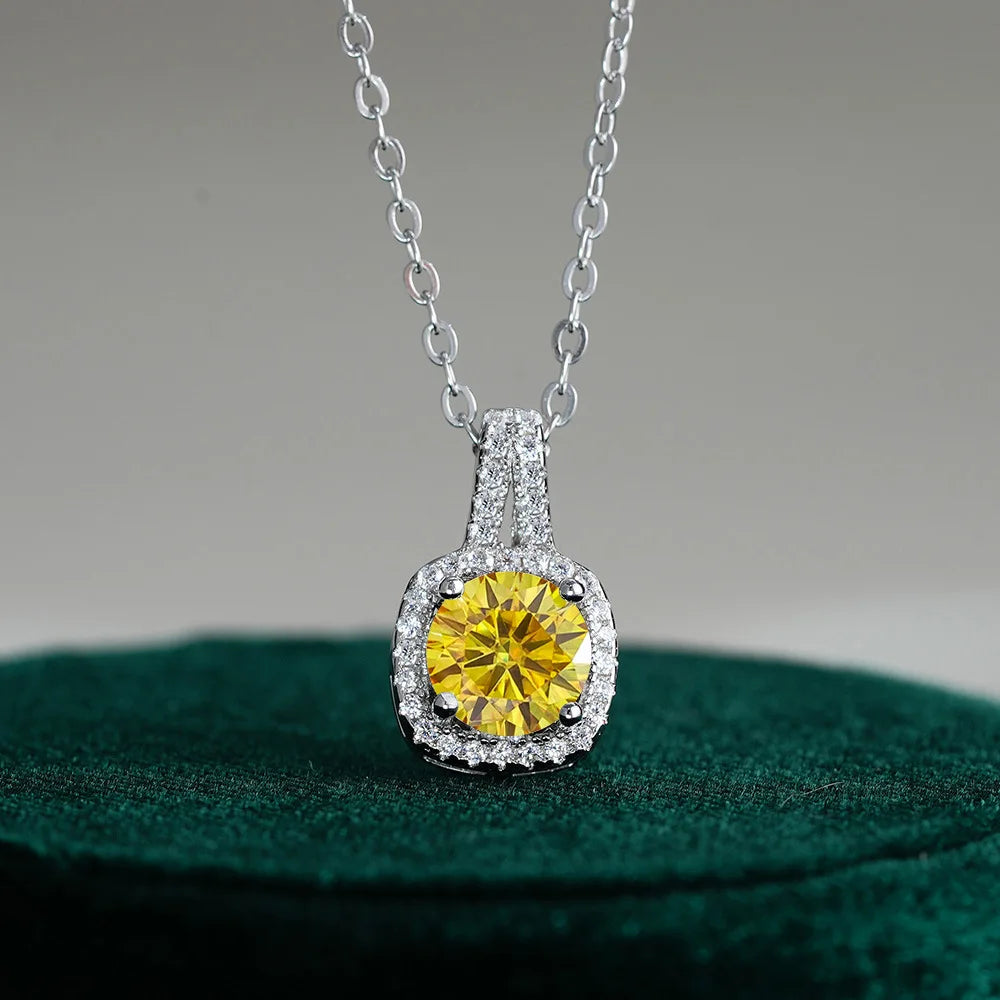 Fine Jewelry 925 Silver Square Bezel Set Round Cut 1CT 2CT VVS GRA Certified Colorful Moissanite Diamond Pendant Necklaces Women