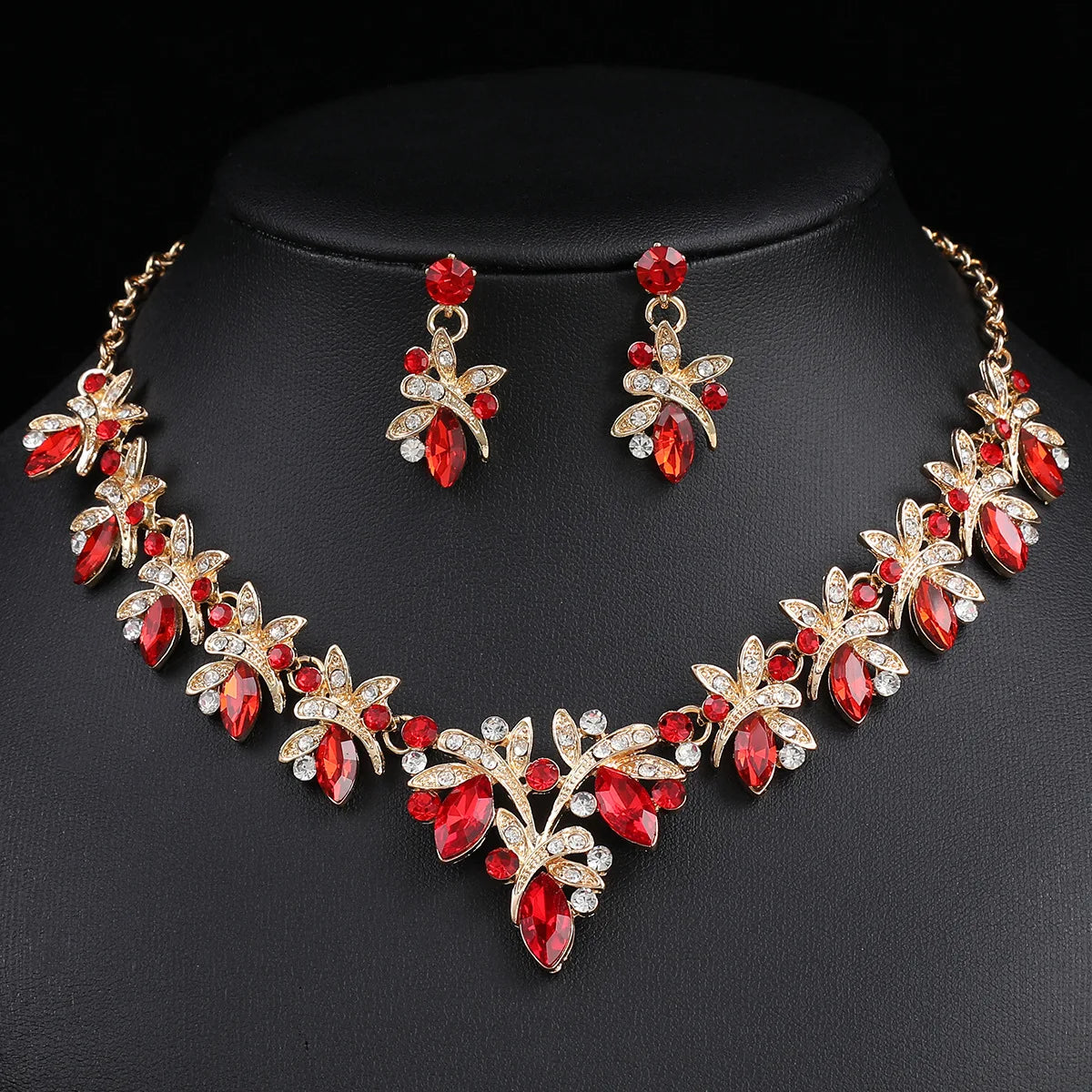 Crystal Dragonfly Necklace & Earrings Jewellery Set | Nature-Inspired Bridal Fashion Set