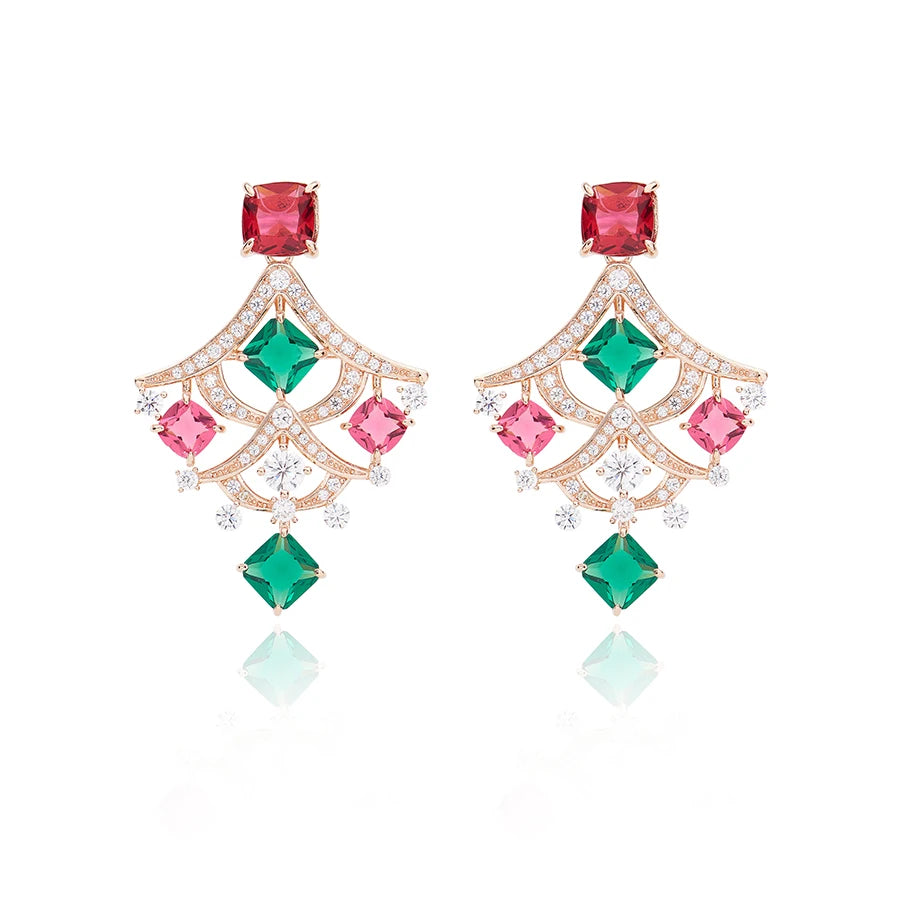 2025 New Style Colored Gemstone Necklace Earrings Sexy Women's Jewelry Set Brass Skin Friendly Non Oxidizing Wedding Accessories