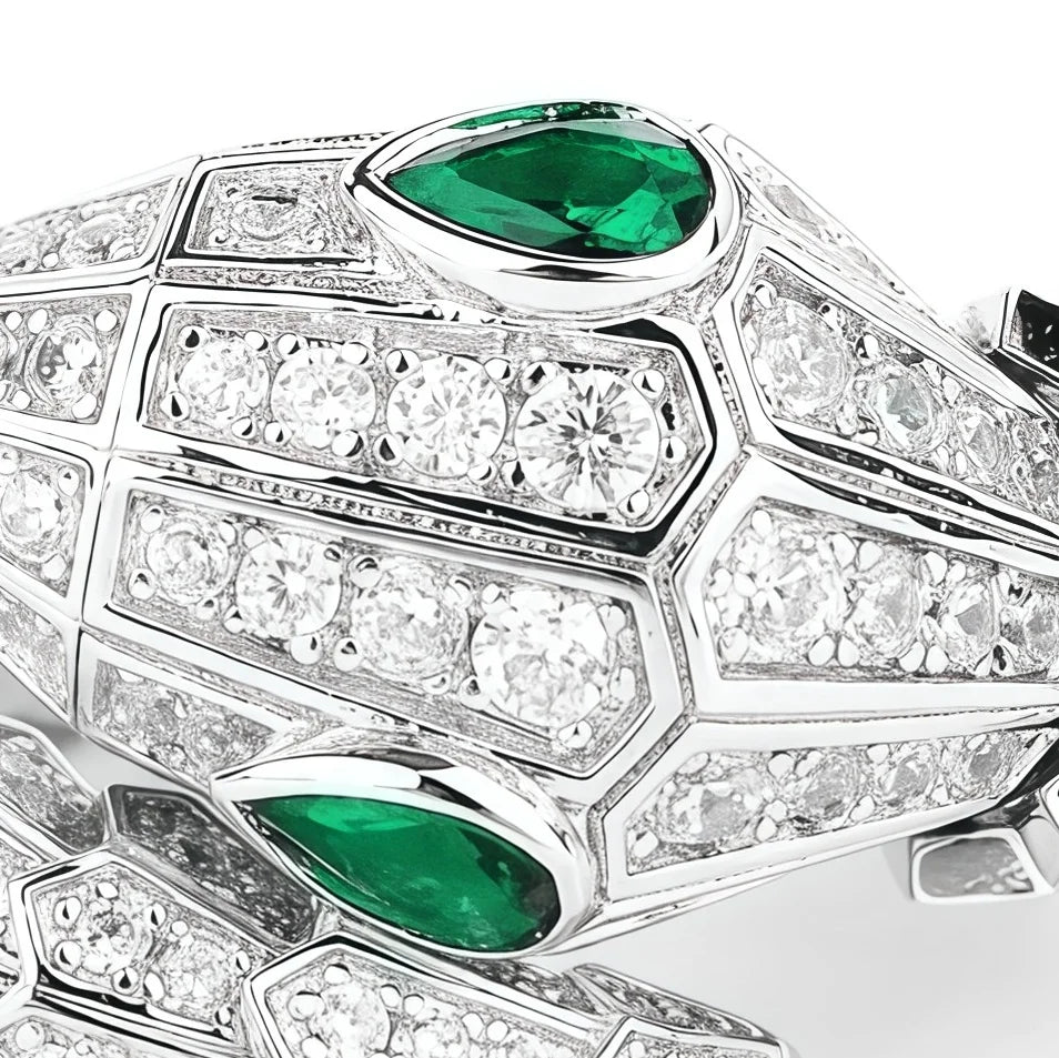 MUSHAN Jewelry Factory 925 Sterling Silver Ring Women Luxury Brand Green Gemstones Synthetic Diamond Snake Rings Fine Jewelry