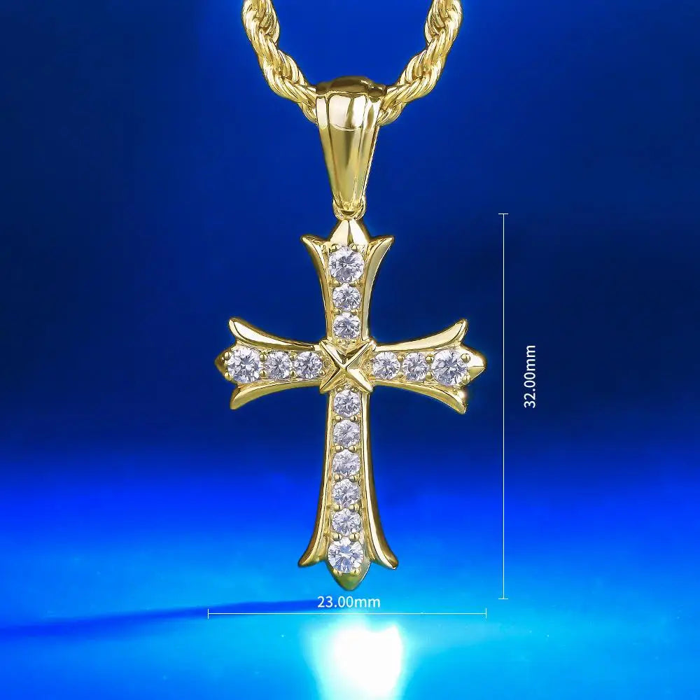 Hotsell Cross Religion Jewelry Charms CZ Rope Chain Women Hiphop 14K 18K Gold Cubic Zirconia Iris Cross Pendant Necklace for Men