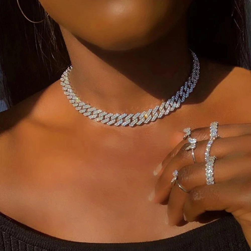 BiG-BOSS NEW Product Hip Hop Cuban Link Chain Choker Necklace Iced Out Rapper Crystal Necklace Fashion Bling Rhinestone Jewelry Gift