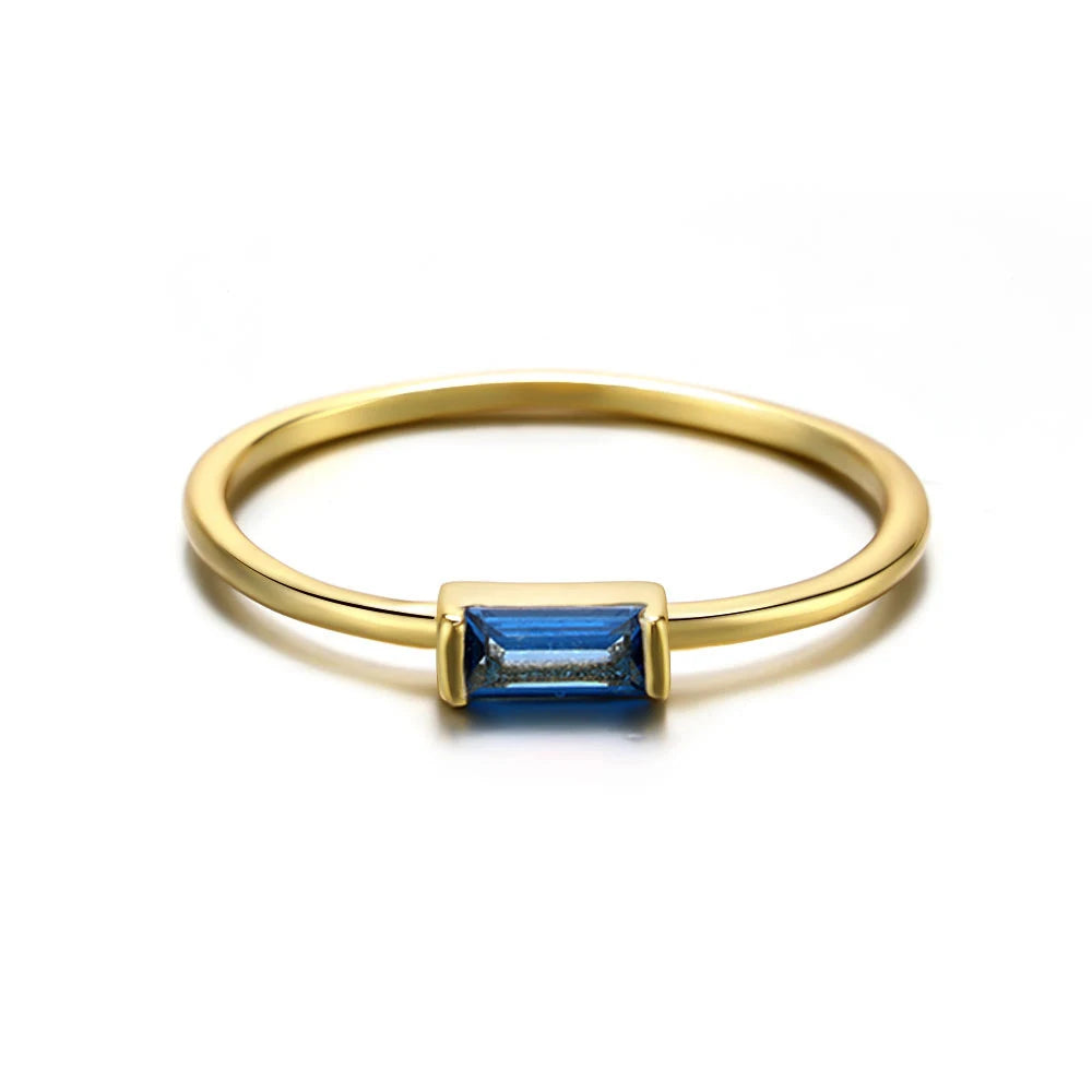 Gold Rhodium Plated Thin Pinky 925 Sterling Silver Romantic Party Colorful Square CZ Zirconia Gemstone Women's Birthstone