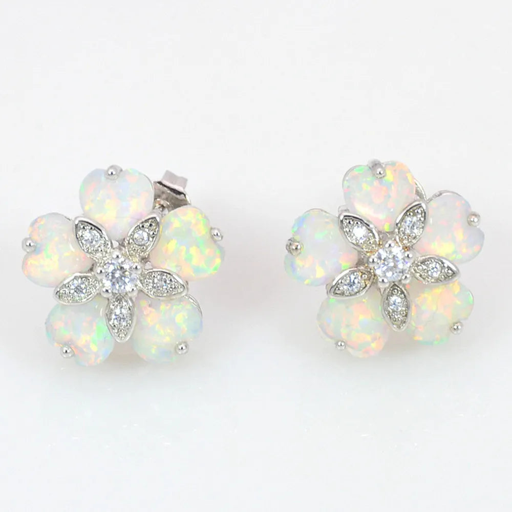 Viral White Flower Stud Earrings 5 Petal Design Cute Ladies Silver Plated Brass Christian Gift Jewelry