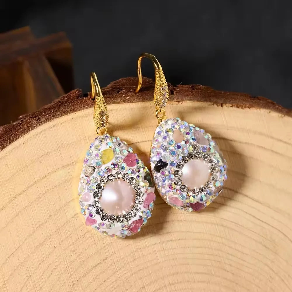 GLSEEVO Natural Freshwater Baroque Bordered Earrings Korean Style Women Luxury Jewelry Fashion Ladies and Girls Gift