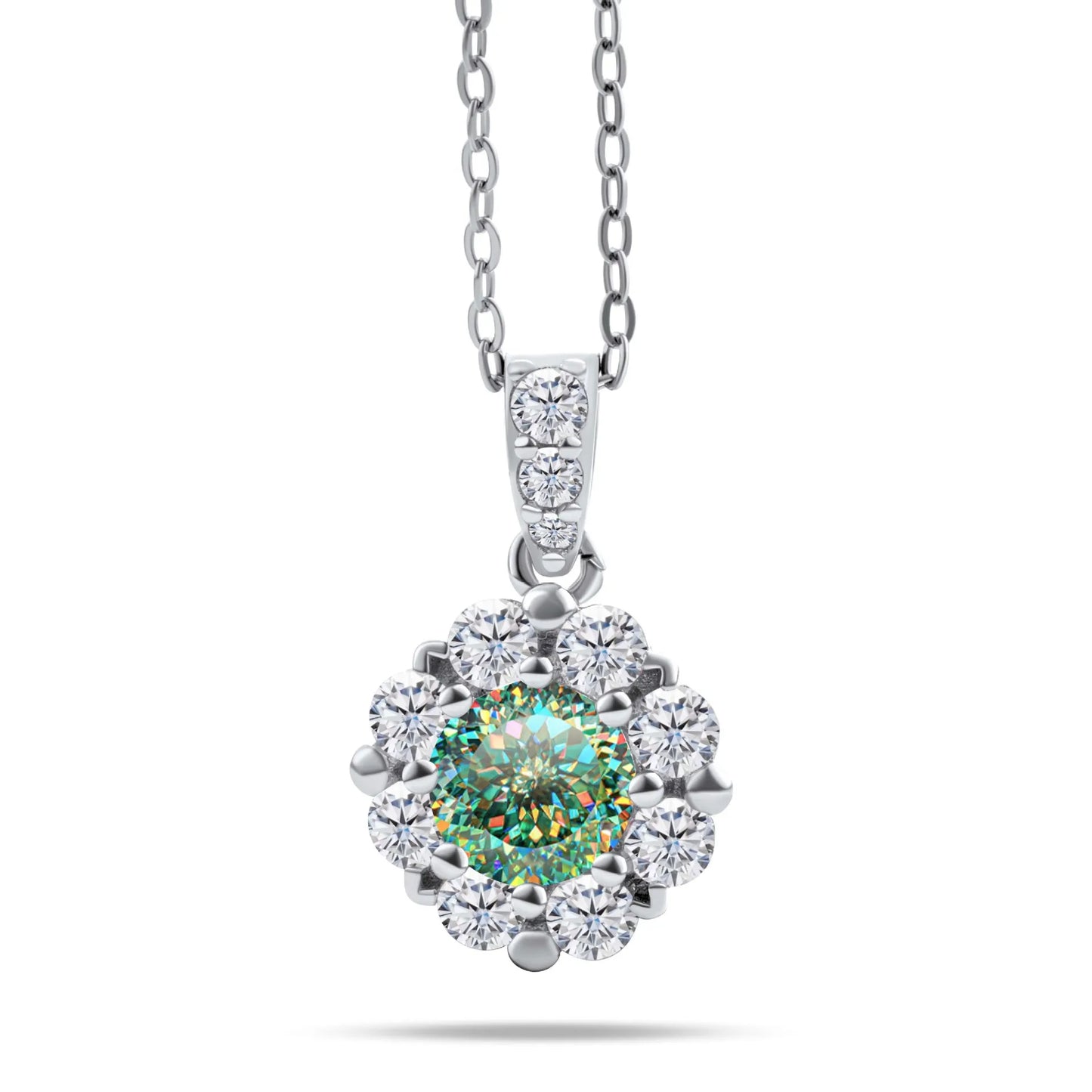 Fashion Fine 925 Sterling Silver Cluster Set Round Cut 1ct VVS GRA Colored Moissanite Jewelry Classic Sunflower Pendant Necklace
