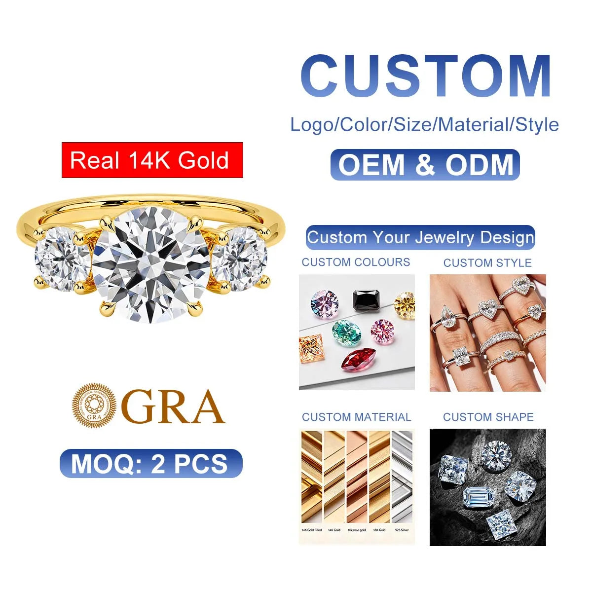 Gioiellieri Fine Jewelry Manufacturer Women Anillos Valentine's Day Gift Classic 4 Prong 3 Stone Moissanite Hollow 14K Gold Ring