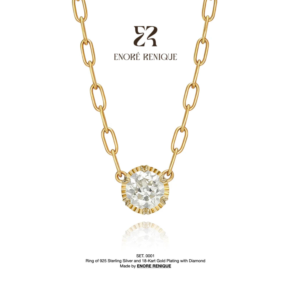 Old Money Moissanite Jewelry Set Gold Vermeil 925 Sterling Silver Vintage Scalloped Bezel Necklace Ring Earring Party Gift