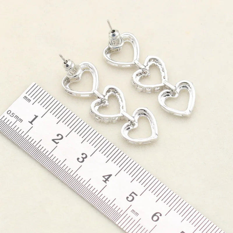 XOTICA Sweet Heart-Shape 925 Silver Custom Jewelry Set White Topaz Necklace Earrings Bracelet for Bridal Wedding Engagement Women's