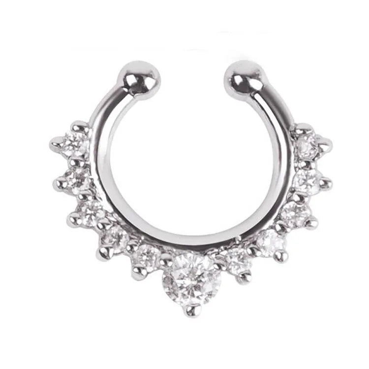 S&S Stainless Steel Crystal Septum Nose Hoop Ring | Clip-On | 5 Designs