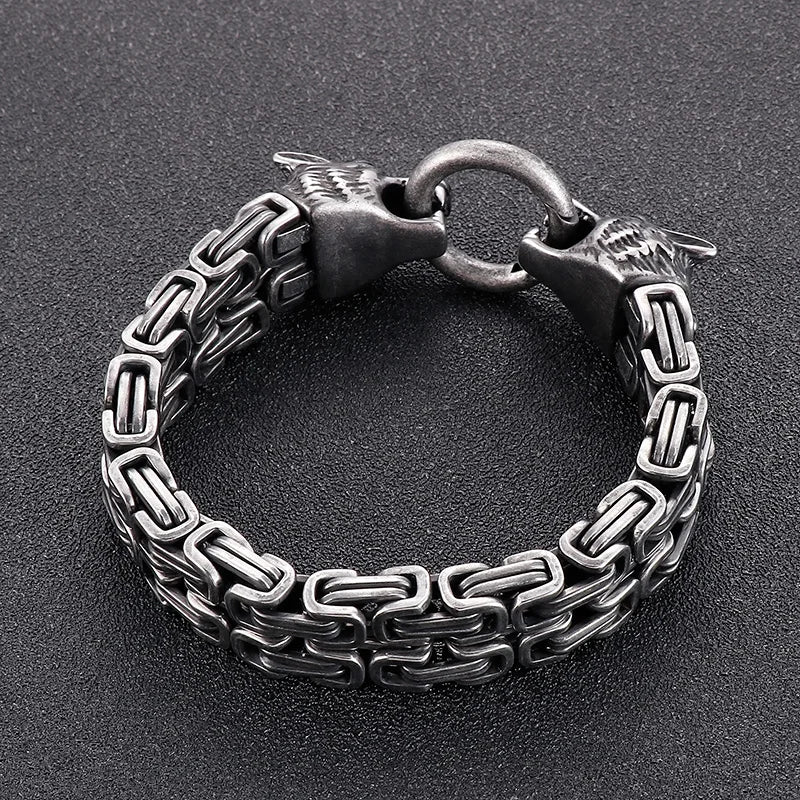 REBEL Wolf Head Byzantine Stainless Steel Bracelet