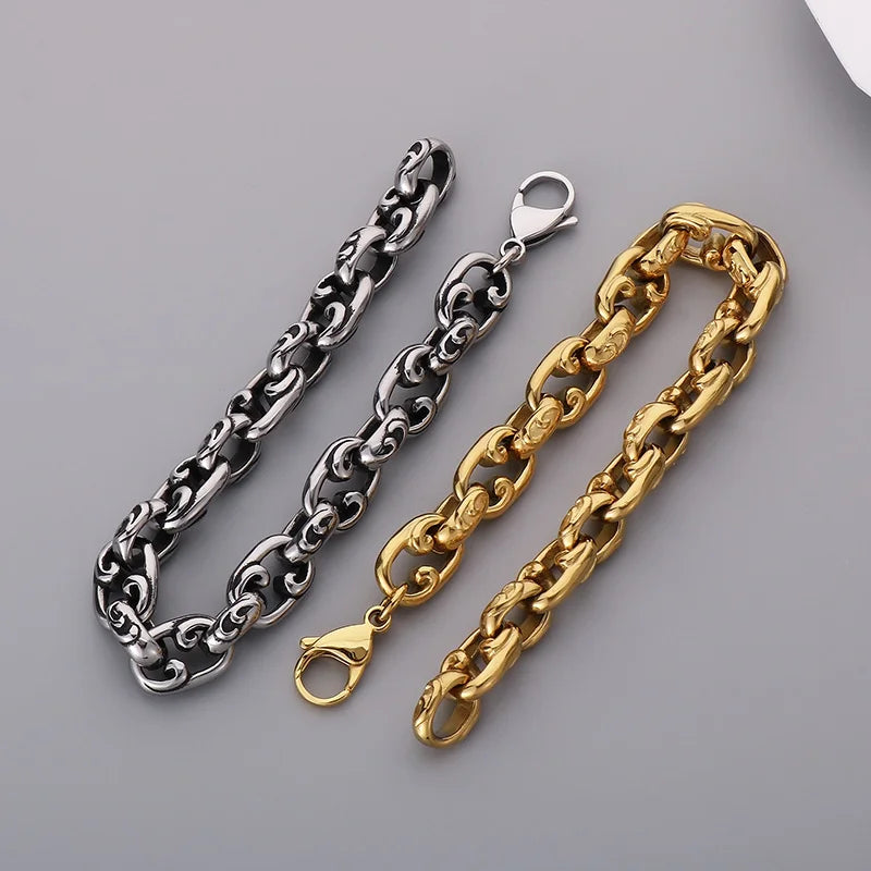 KALEN 220mm Unisex Gothic Elements Punk Gold/Silver Stainless Steel Links Bracelet