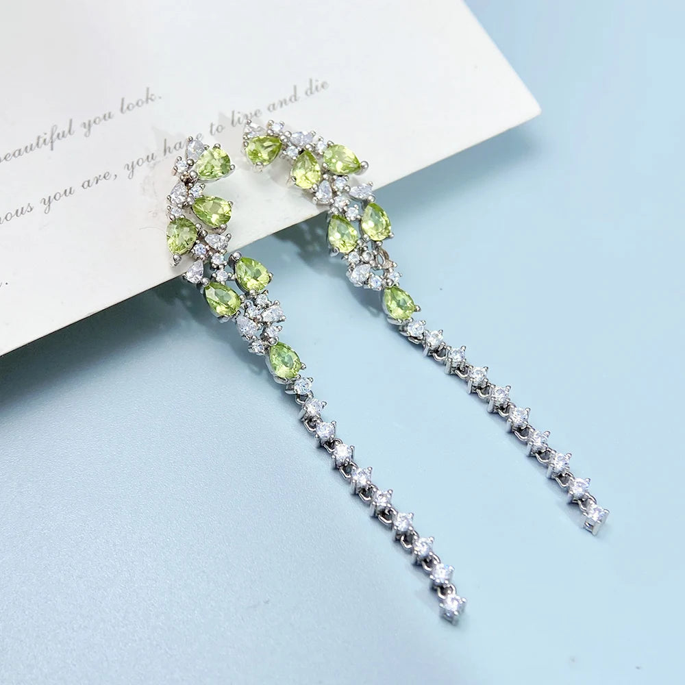 Gioiellieri Natural Peridot Drop Earrings for Women S925 Sterling Silver 925 Jewelry Fine Jewelry Fashion Accessories Wedding Gift