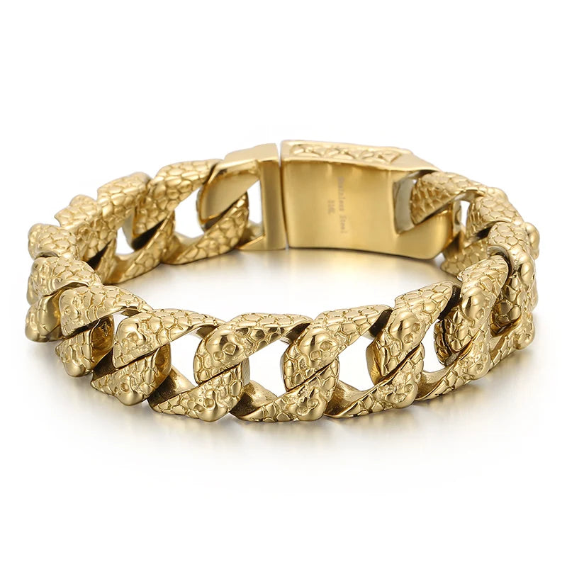 KALEN 18 Karat Vergoldet Kubanische Chain Panzerkette Edelstahl Herren Armband Edelstahl