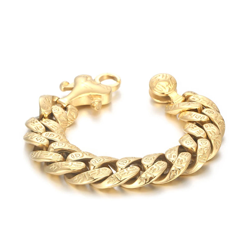 VIKING Ancient Runes Cuban Bracelet – Silver & Gold Stainless Steel