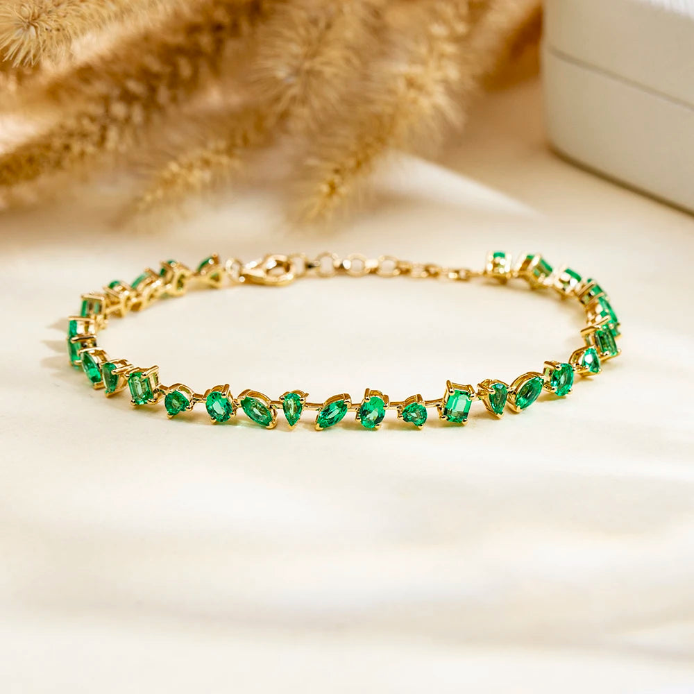 MSB-625 Custom Jewelry Fashion Bracelets 18k Gold Fancy Cut Lab Grown Emerald Bracelet