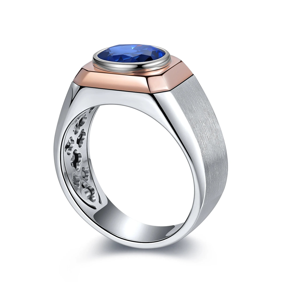 Gemfiori Silver Natural Stone Eternity Lab Grown Diamond Rings for Men Gemstone Custom S925 Sterling Silver Cultivate Sapphire Gem Ring