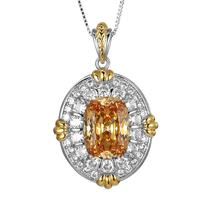 REDheart Fashion Gold Champagne Flower Zircon Open Ring Set Rhodium/Gold/18K Gold Plated Two-Color Necklace Pendant