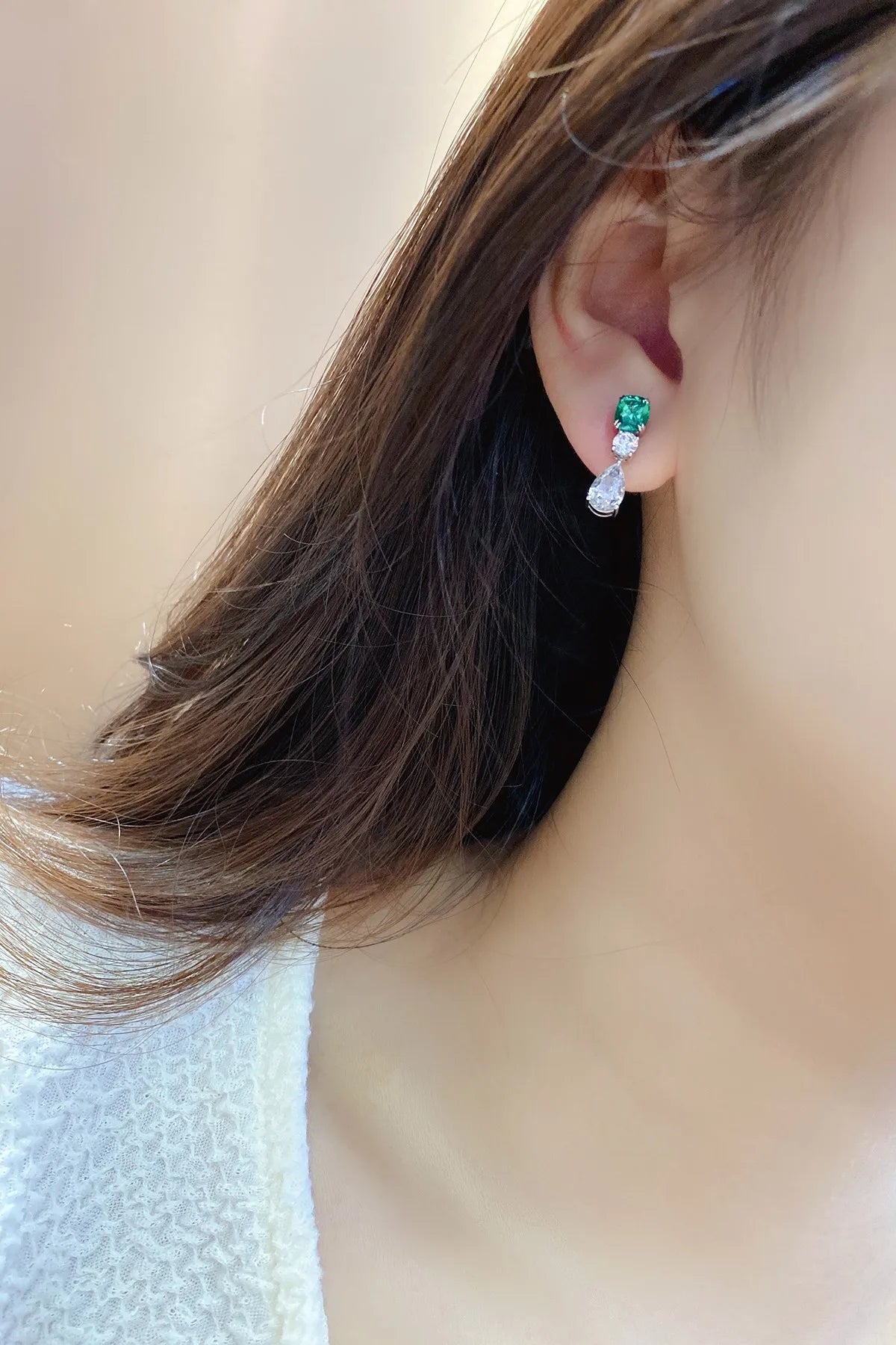 Gemfiori Anster High Quality S925 Lab Grown Emerald Earring Stud Dainty Gemstone Stud Earrings for Women Daily Wear Gift