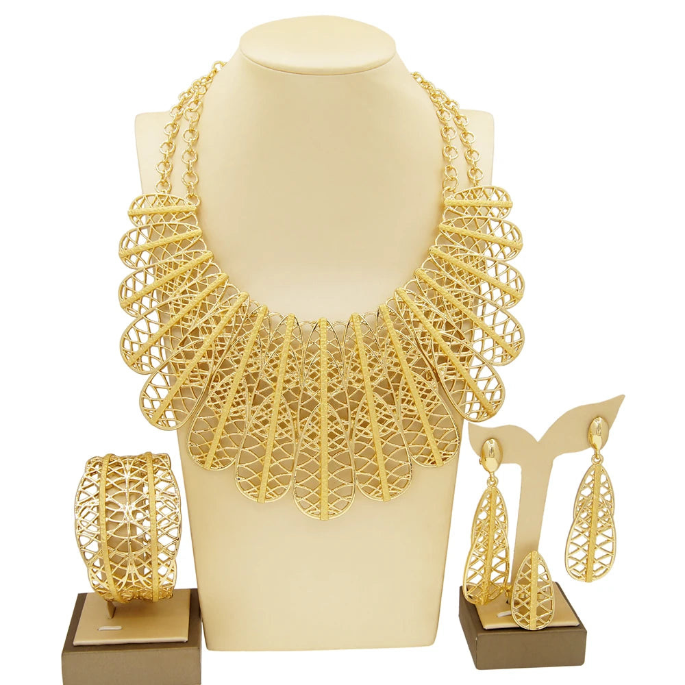 Zhuerrui High Quality Italian Gold 24k Big Feather Jewelry Dubai Wedding Luxury Hot Selling Design Wholesale Jewelry Sets H00558