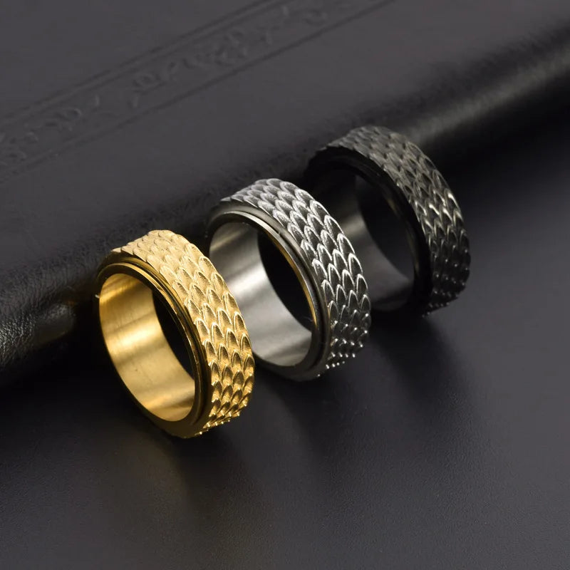 REBEL Viking Dragon Scale Rotatable Spinner Ring Fashion Men's Stress Relief Ring Jewelry