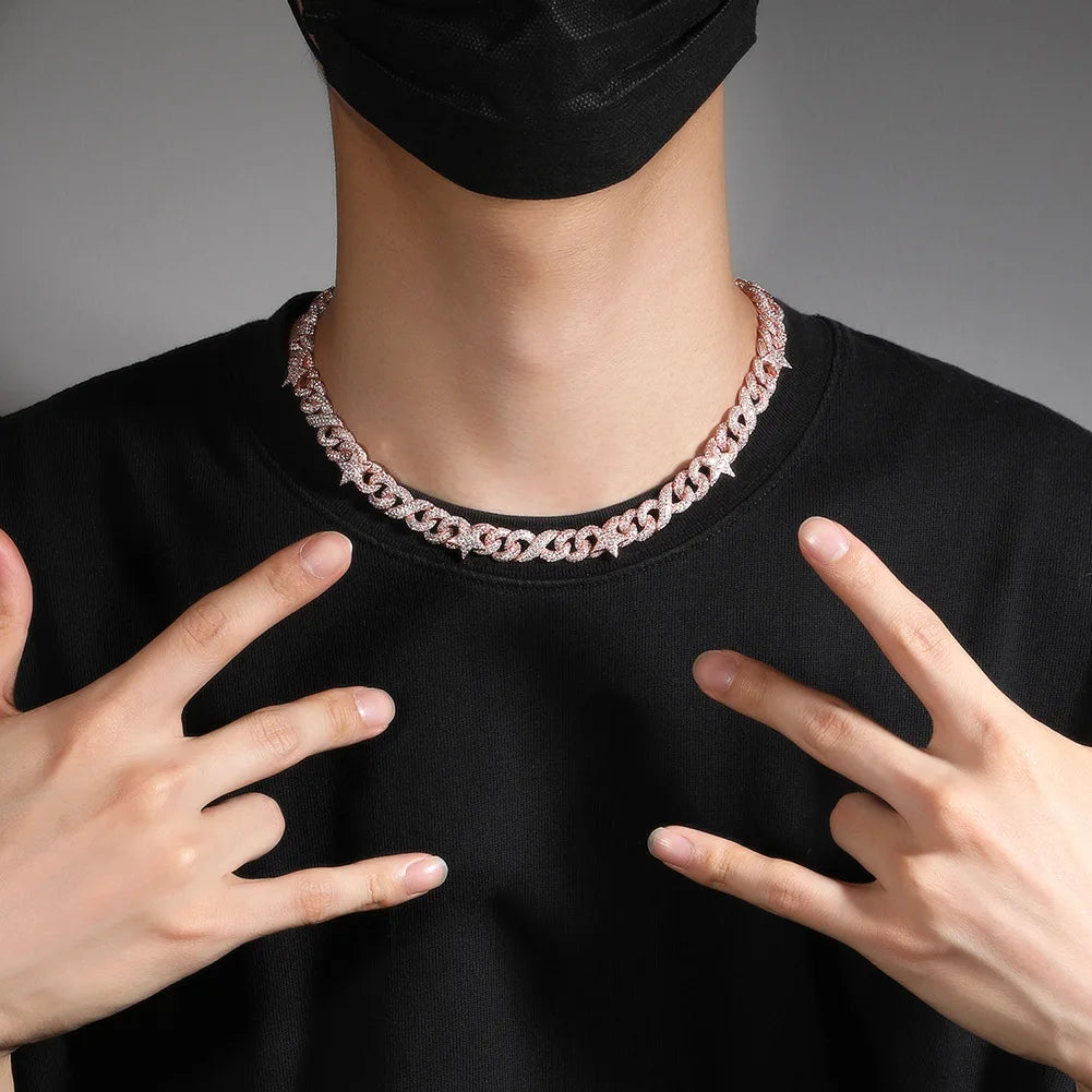 Wholesale High-End 10mm Cuban Chain Necklace for Men Full Star Eye Clasp Fashion Jewelry with Zircon and Copper Material