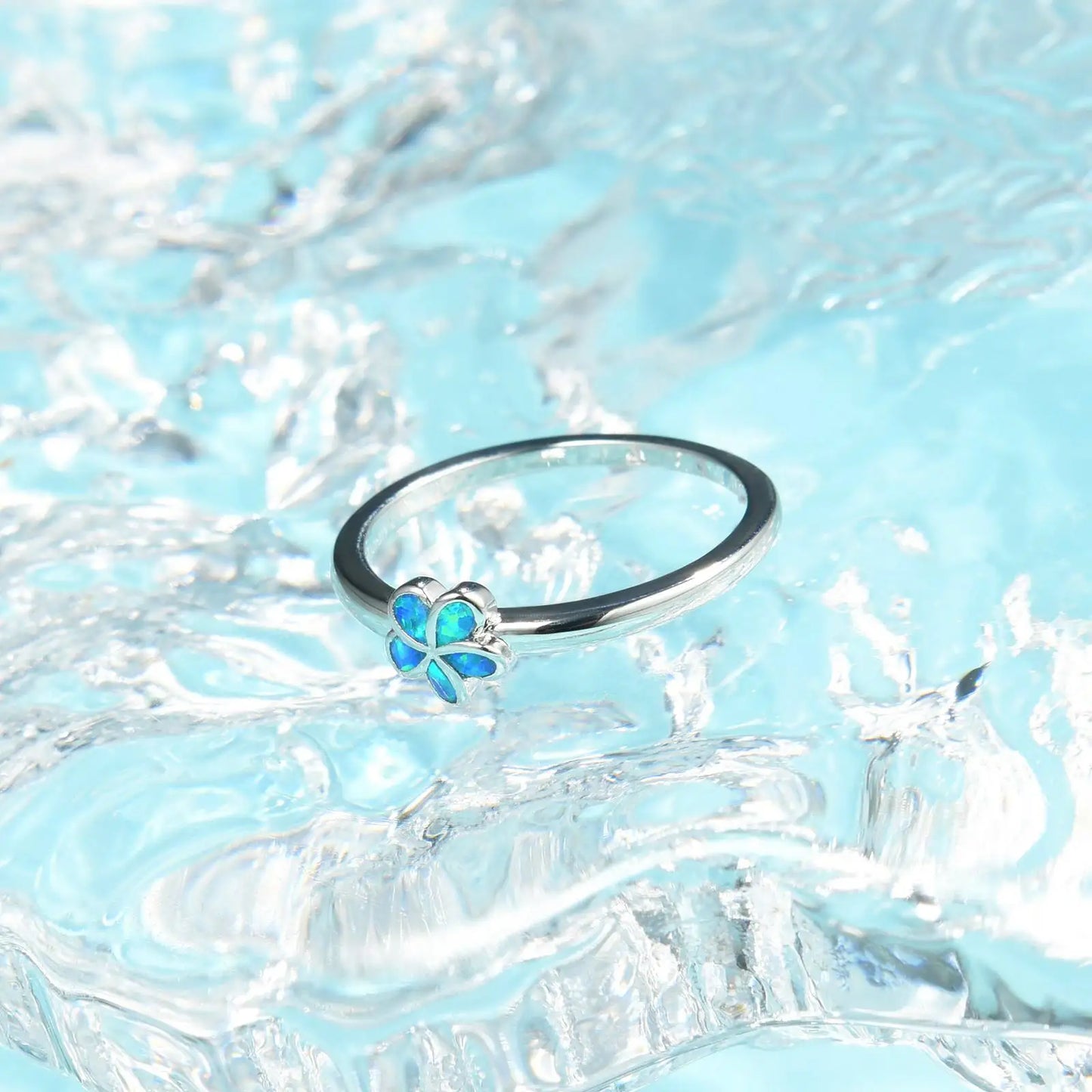 Opal Ring | Blue Iridescent Gem & Zircon InlayBand | Protective Amulet Jewelry for Women Trendy Style