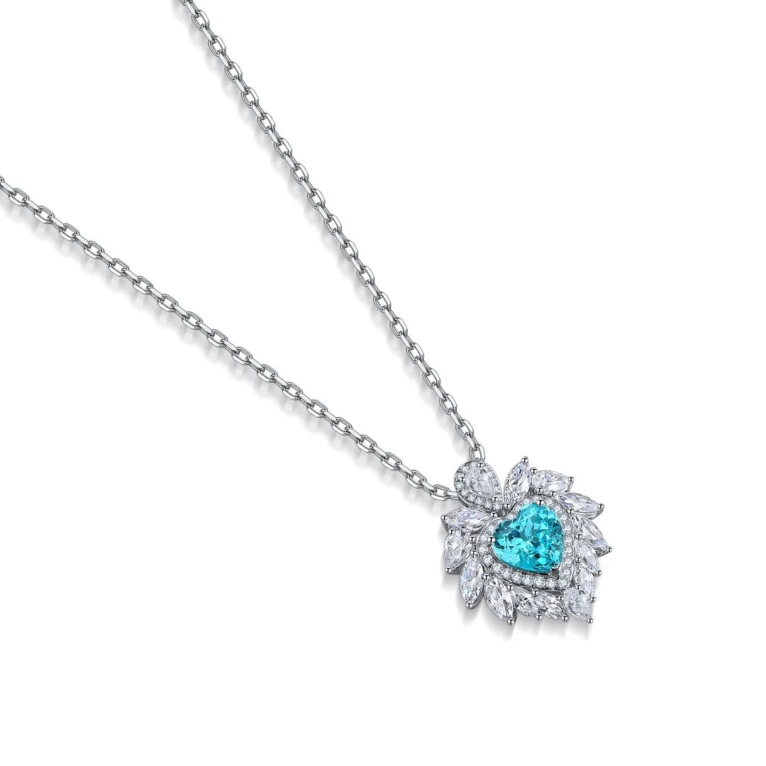Gemfiori Anster 925 Sterling Silver High-quality Cultivation Lab Grown Paraiba Necklace - Suitable for Parties or As a Gift