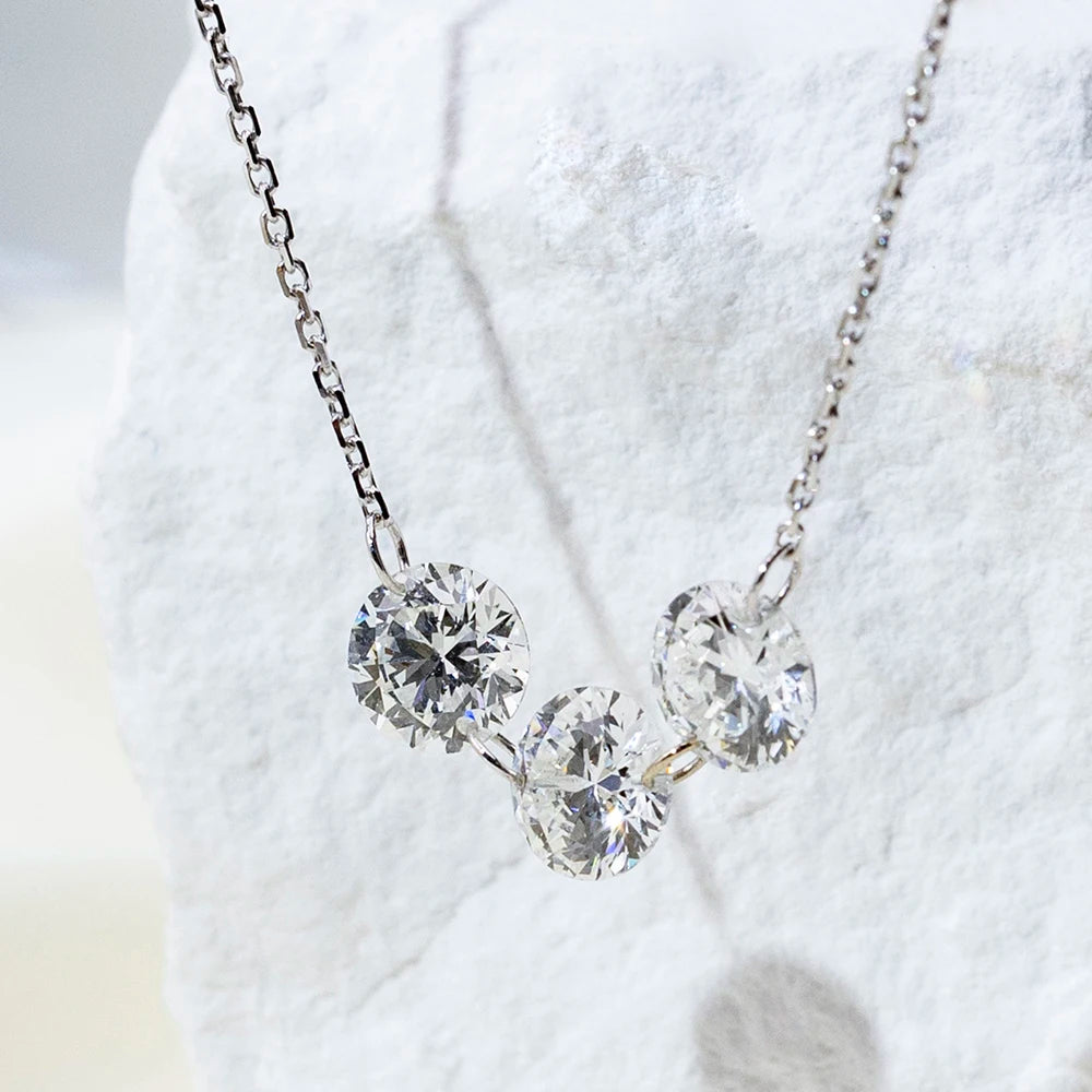 Gemfiori MSN-958 9k with 1ct Each 3pcs Loose Lab Grown Diamond Pendant Necklace for Woman Custom Jewelry Valentine's Gift for Girlfriend