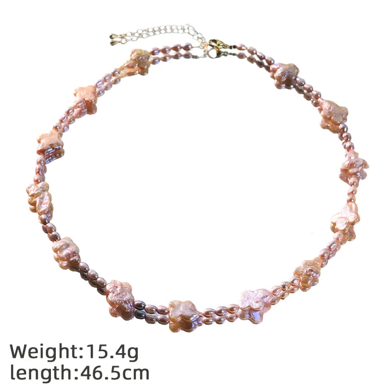 GLSEEVO Natural Purple Four Leaf Clover Baroque Pearl Jewelry Set for Women Daily Wear Pearl Necklace Bracelet Fashion Jewelry
