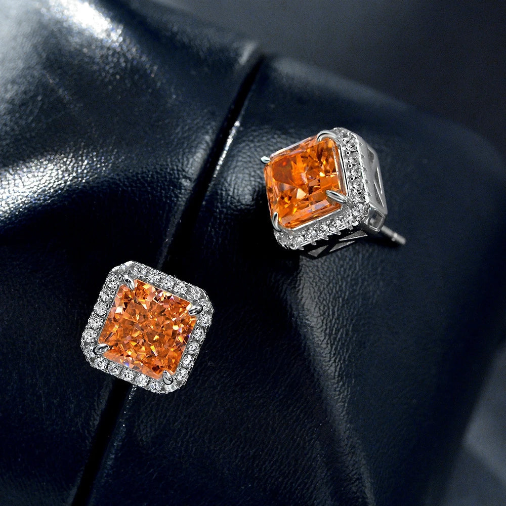 MUSHAN Jewelry Factory New 925 Silver 2 Carat High Carbon Diamond Earrings With High End Feel Ice Flower Cut White Square 7*7