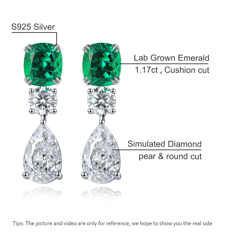 Gemfiori Hot Sale Vintage Wedding Drop Earrings Lab Emerald 925 Sterling Silver Pendant Her Christmas Gift Idea Fast Shipment Autumn