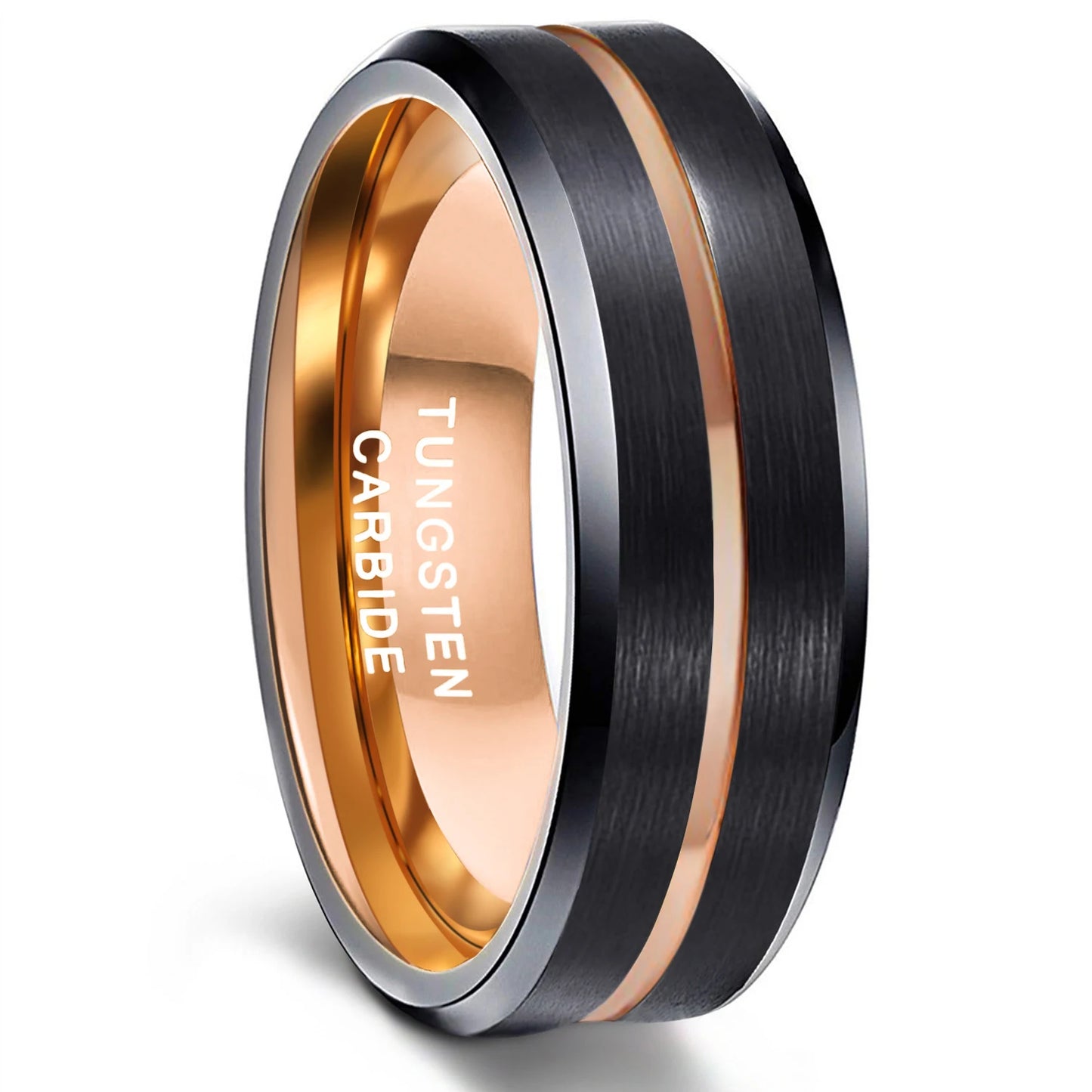 OAHLAN 8mm Black Gold Plated Tungsten Carbide Rings Blue Line Inlay Men Women Wedding Band Fashion Jewelry Customized Engraving