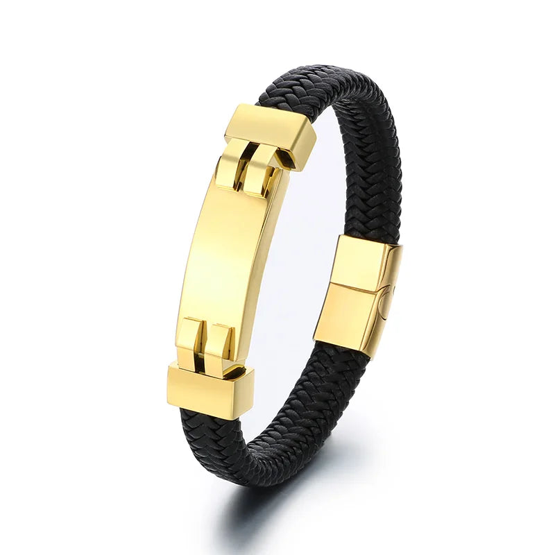 REBEL 210mm Vintage Premium Stainless Steel&Cowhide Leather Bracelet