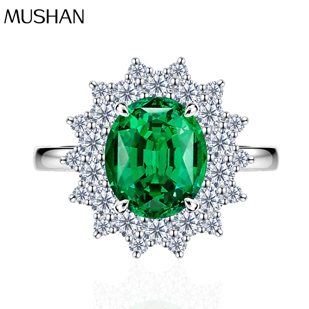 MuShan Jewelry Factory 925 Sterling Silver Rings 11.5ct Green Gemstones Wedding Anniversary High Carbon Diamond Ring Jewelry