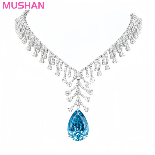 MUSHAN Jewelry Factory Luxury Brand Designer High Carbon Diamond Water Drop Sapphire Pendant Necklaces Woman 925 Silver Jewelry